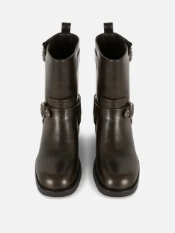 Faux Leather Biker Boots
