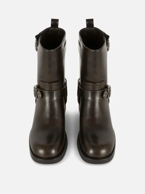 Faux Leather Biker Boots