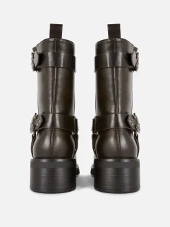 Faux Leather Biker Boots