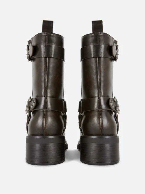 Faux Leather Biker Boots