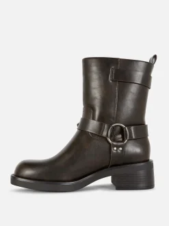 Faux Leather Biker Boots