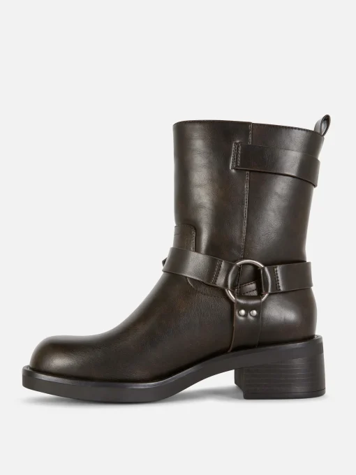 Faux Leather Biker Boots