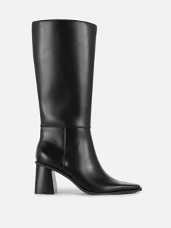 Faux Leather Heeled Knee Boots