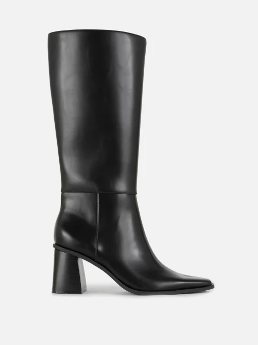 Faux Leather Heeled Knee Boots
