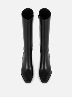 Faux Leather Heeled Knee Boots