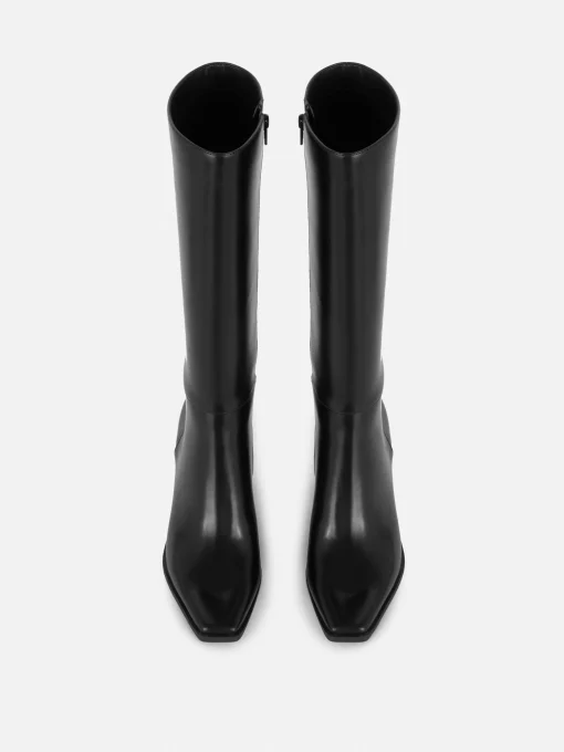 Faux Leather Heeled Knee Boots