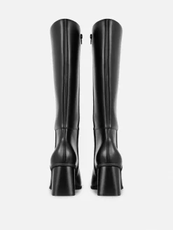 Faux Leather Heeled Knee Boots