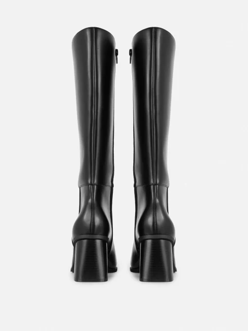 Faux Leather Heeled Knee Boots
