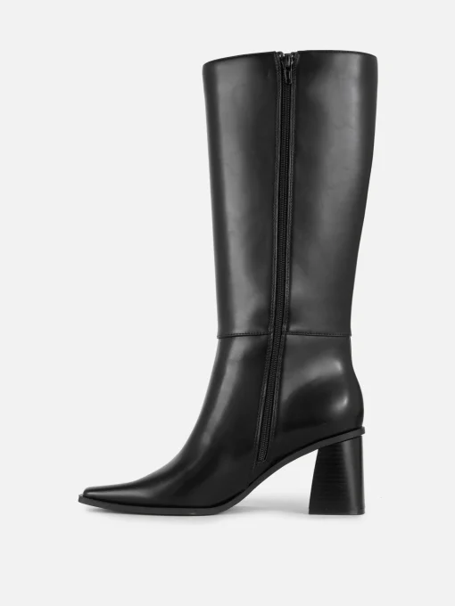 Faux Leather Heeled Knee Boots