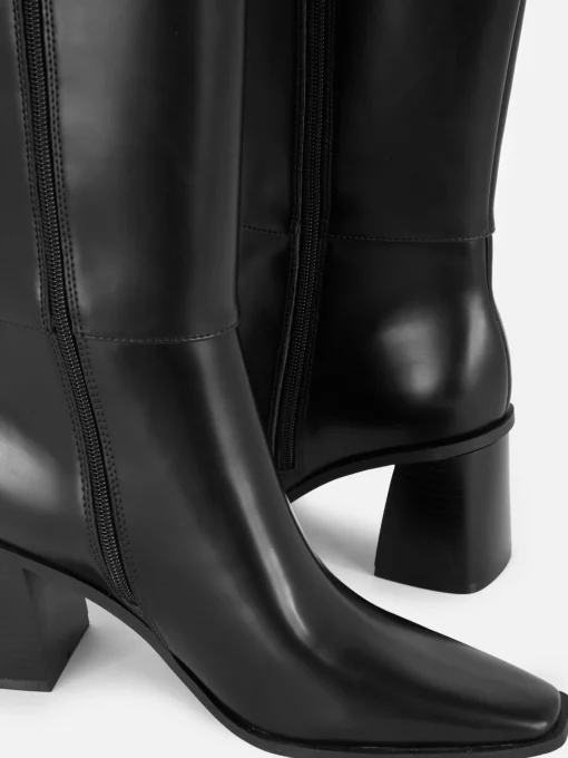 Faux Leather Heeled Knee Boots
