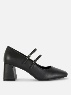 Faux Leather Heeled Mary Janes