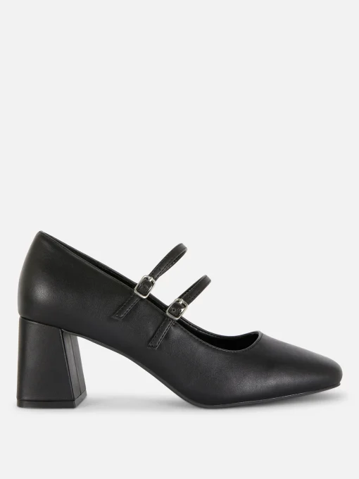 Faux Leather Heeled Mary Janes