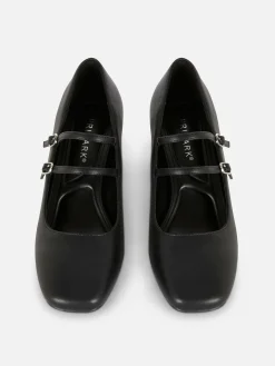 Faux Leather Heeled Mary Janes