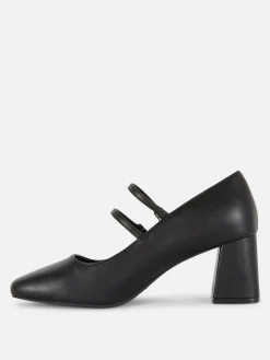 Faux Leather Heeled Mary Janes