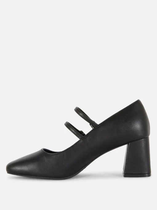 Faux Leather Heeled Mary Janes