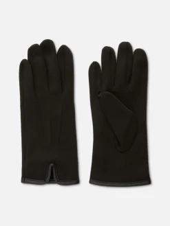 Faux Leather Trim Ponte Knit Gloves
