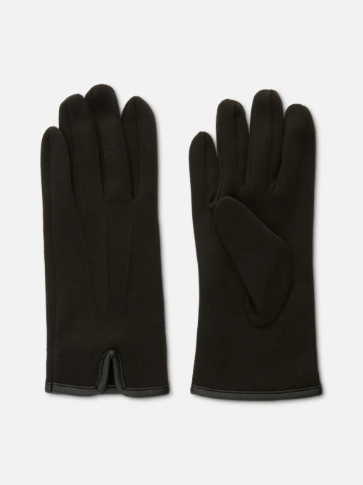 Faux Leather Trim Ponte Knit Gloves