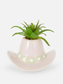 Faux Plant In Cowboy Hat Pot