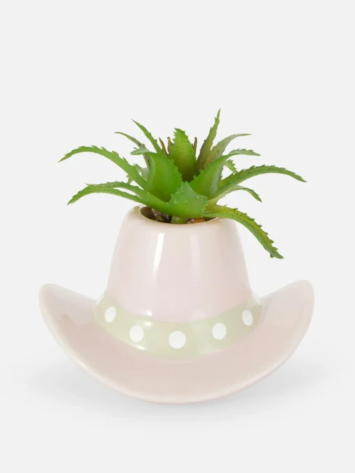 Faux Plant In Cowboy Hat Pot
