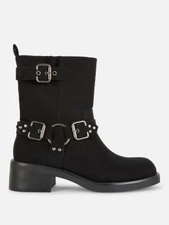 Faux Suede Biker Boots