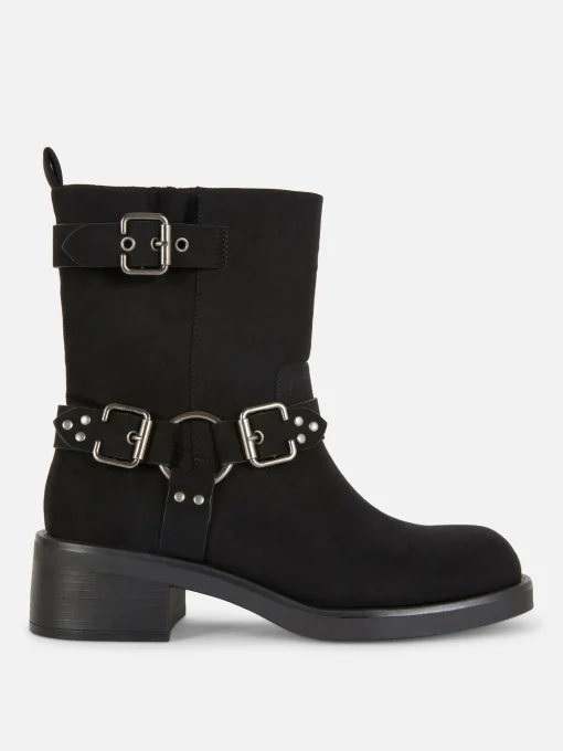 Faux Suede Biker Boots