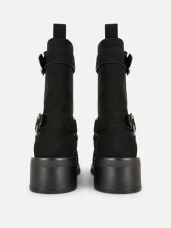 Faux Suede Biker Boots