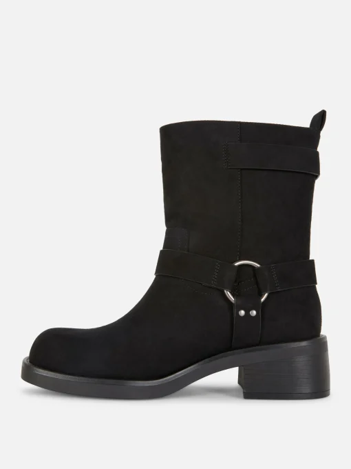 Faux Suede Biker Boots
