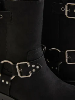 Faux Suede Biker Boots
