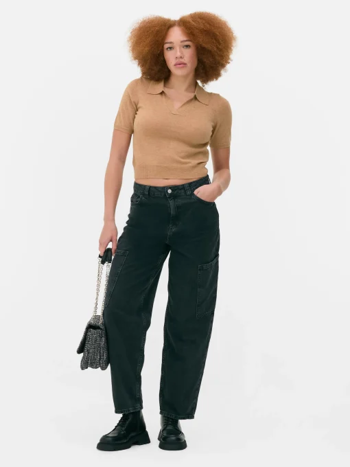 Fine Knit Collared Short Sleeve Top