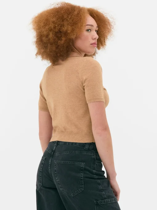 Fine Knit Collared Short Sleeve Top