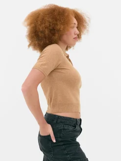 Fine Knit Collared Short Sleeve Top