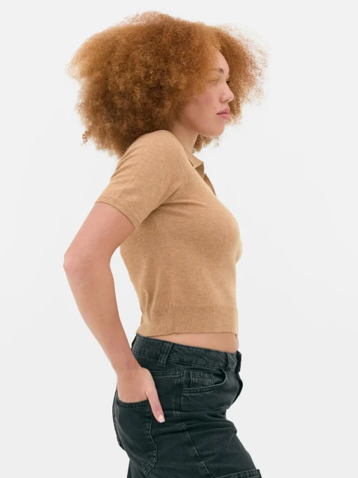 Fine Knit Collared Short Sleeve Top