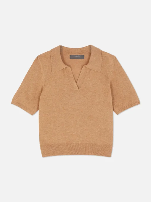 Fine Knit Collared Short Sleeve Top