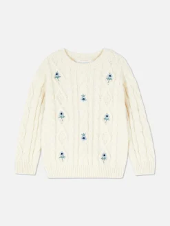 Floral Embroidered Cable Knit Sweater