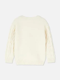 Floral Embroidered Cable Knit Sweater