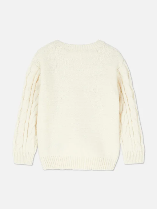Floral Embroidered Cable Knit Sweater