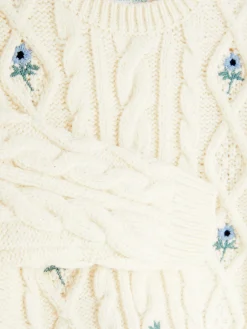 Floral Embroidered Cable Knit Sweater