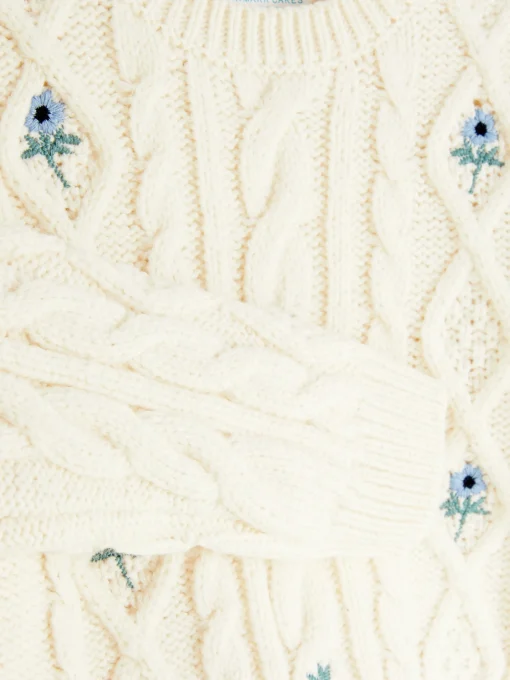 Floral Embroidered Cable Knit Sweater