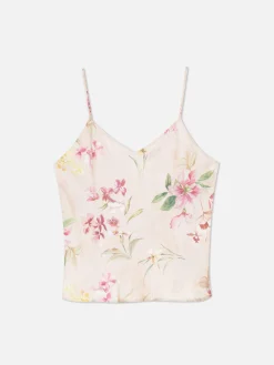 Floral Satin Cropped Cami Pajama Top