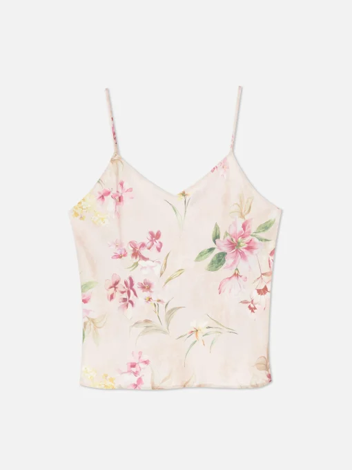 Floral Satin Cropped Cami Pajama Top
