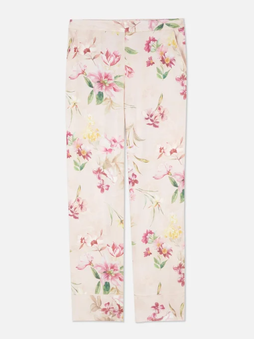 Floral Satin Straight Pajama Bottoms