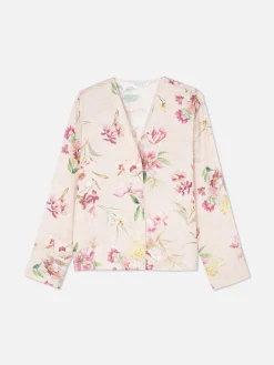 Floral Satin V-Neck Pajama Top