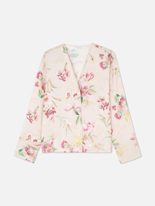 Floral Satin V-Neck Pajama Top