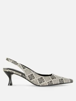 Geometric Print Slingback Kitten Heels