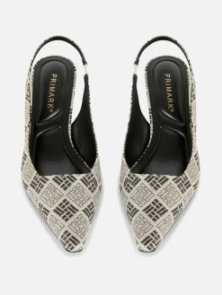 Geometric Print Slingback Kitten Heels