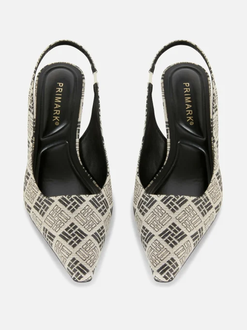 Geometric Print Slingback Kitten Heels