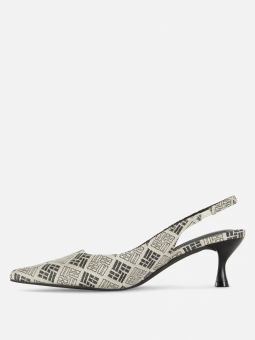 Geometric Print Slingback Kitten Heels
