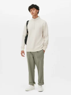 Geometric Textured Quarter-Zip Sweatshirt