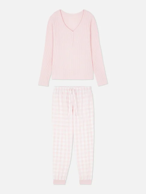 Henley Top And Printed Pants Pajamas