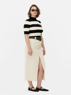 High Neck Puff Sleeve Knit Top